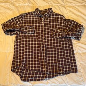 Men's Burgundy Plaid Button-Up Shirt